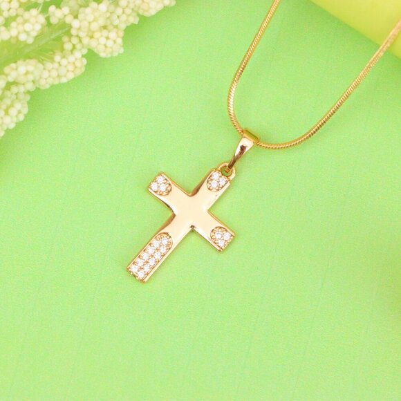 "Rose Gold Cross Pendant with Crystal Accents on Polished Surface, XPPT1611 - Picture 13 of 13